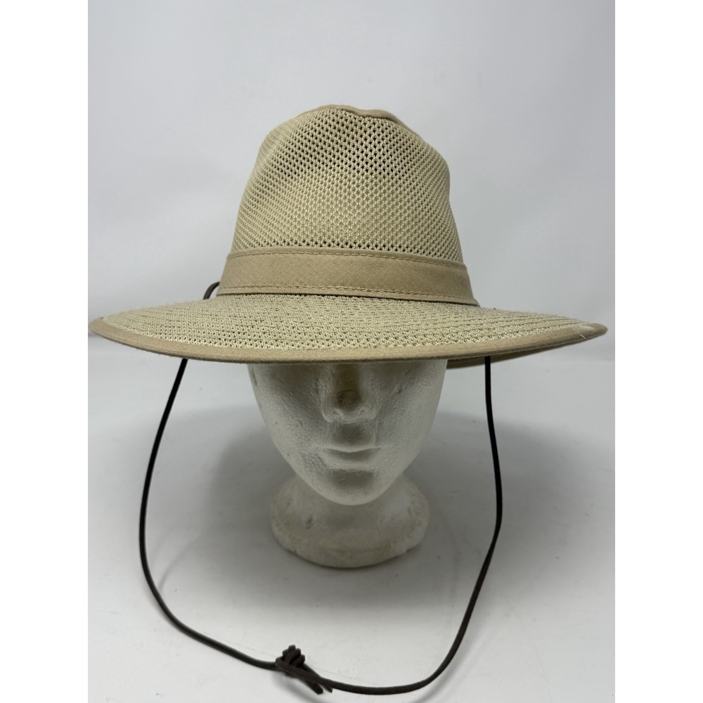 Henschel Hat Co Mesh Breezer Safari Sun Hat Khaki Tan Small USA Made Chin Cord